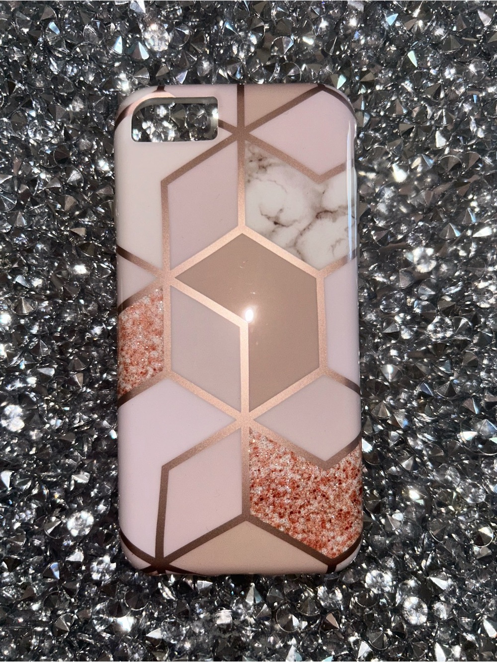 iPhone 5/6/7/8/SE Pink Geometric Marble Phone Case with Rose Gold Accents